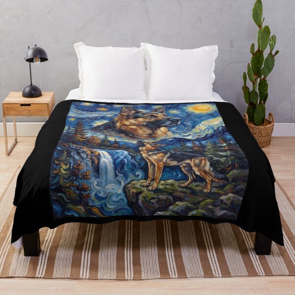 Item preview, German Shepherd Howling Moon Starry Night Van Gogh Art Dog Lover designed and sold by dian-rody-crest.