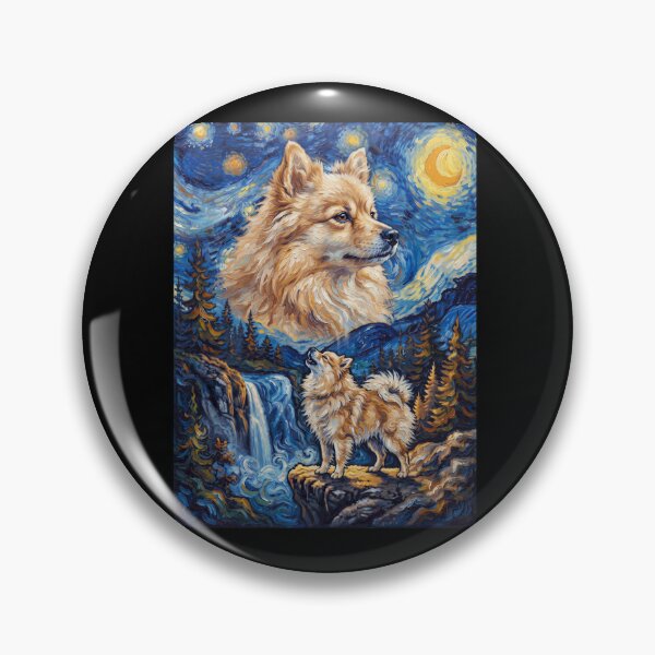 Item preview, German Spitz Howling Moon Starry Night Van Gogh Art Animal Lover designed and sold by dian-rody-crest.