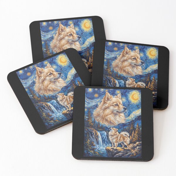 Item preview, German Spitz Howling Moon Starry Night Van Gogh Art Animal Lover designed and sold by dian-rody-crest.