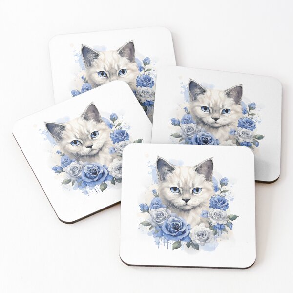 Item preview, Blue Rose Cat | Elegant Floral Aesthetic Art designed and sold by Mandayartstudio.