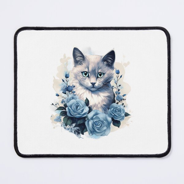 Item preview, Blue Rose Cat | Elegant Floral Aesthetic Art designed and sold by Mandayartstudio.