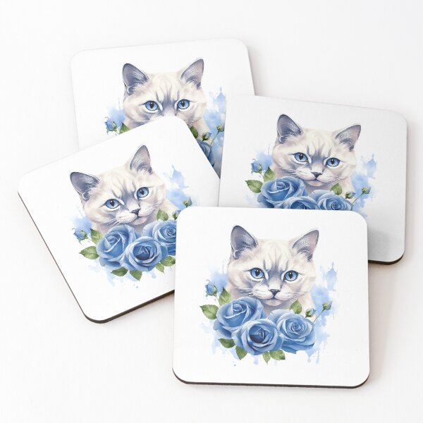 Item preview, Blue Rose Cat | Elegant Floral Aesthetic Art designed and sold by Mandayartstudio.