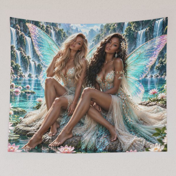 Item preview, Enchanted Falls – Fairies of the Crystal Paradise designed and sold by DreamyWallVibes.