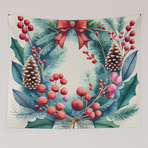 Item preview, Winter Wreath with Poinsettias and Pine designed and sold by Gustavo Navarro.