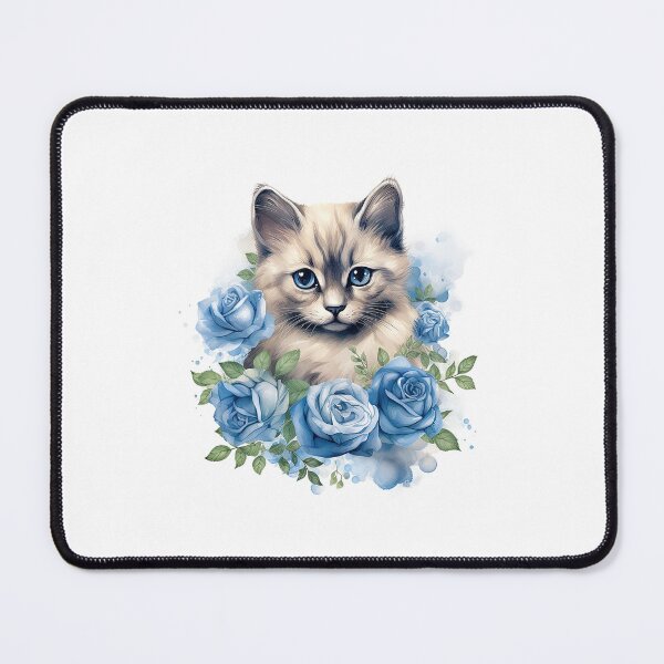 Item preview, Blue Rose Cat | Elegant Floral Aesthetic Art designed and sold by Mandayartstudio.