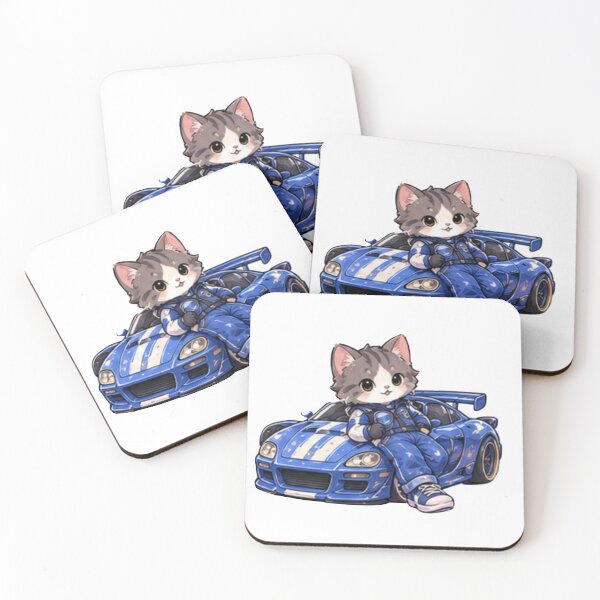 Item preview, Cute Racing Cat in Blue Sports Car designed and sold by Kiralemon.