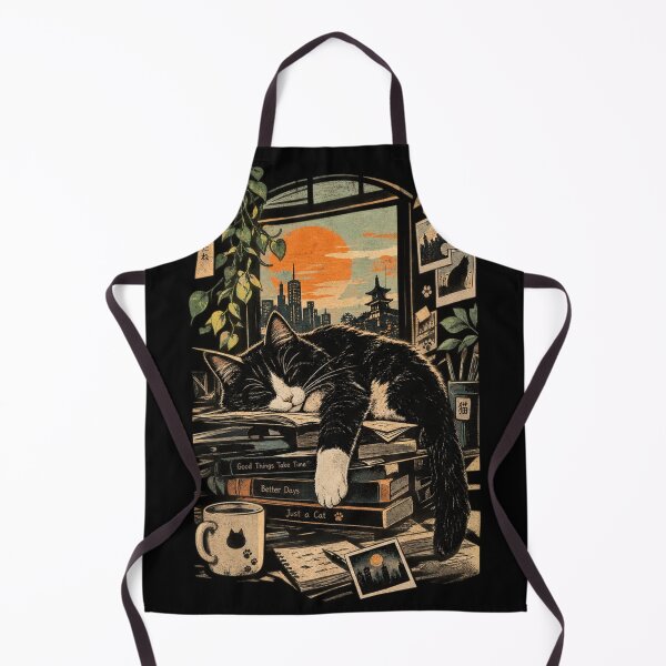 Item preview, Sleeping Tuxedo Cat - Cozy Window City Sunset Anime Art designed and sold by GenZFashion000.