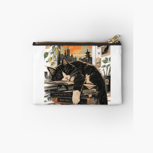 Item preview, Sleeping Tuxedo Cat - Cozy Window City Sunset Anime Art designed and sold by GenZFashion000.
