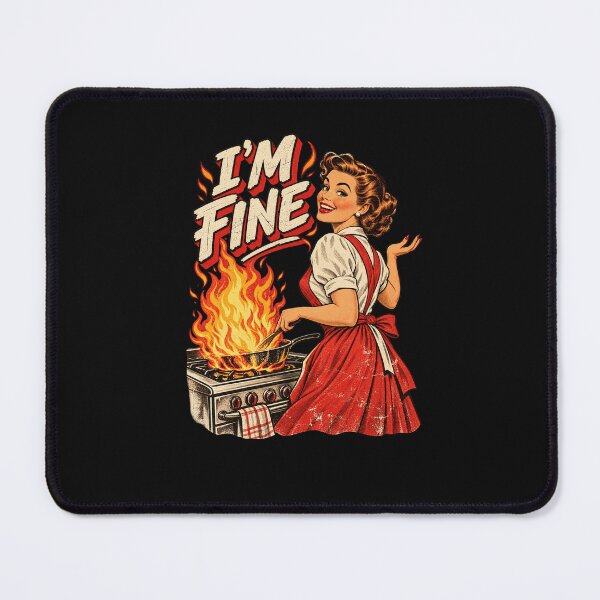 Item preview, Im Fine Funny Vintage 1950s Housewife Kitchen Fire Cooking Design designed and sold by AnimeSH9.