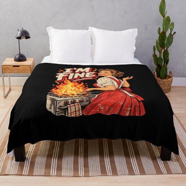 Item preview, Im Fine Funny Vintage 1950s Housewife Kitchen Fire Cooking Design designed and sold by AnimeSH9.