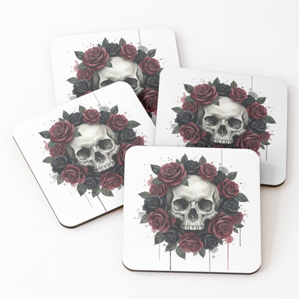 Item preview, Watercolor Skull with Red and Black Roses Gothic Floral Wreath Art designed and sold by ZyVoAli.
