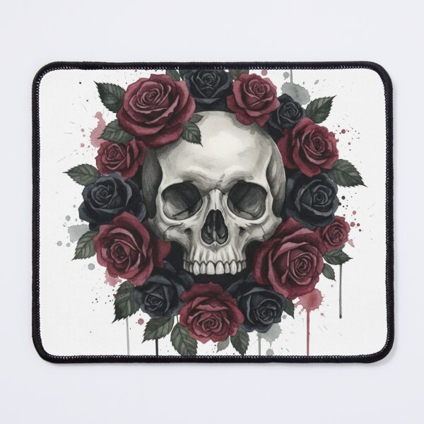 Item preview, Watercolor Skull with Red and Black Roses Gothic Floral Wreath Art designed and sold by ZyVoAli.