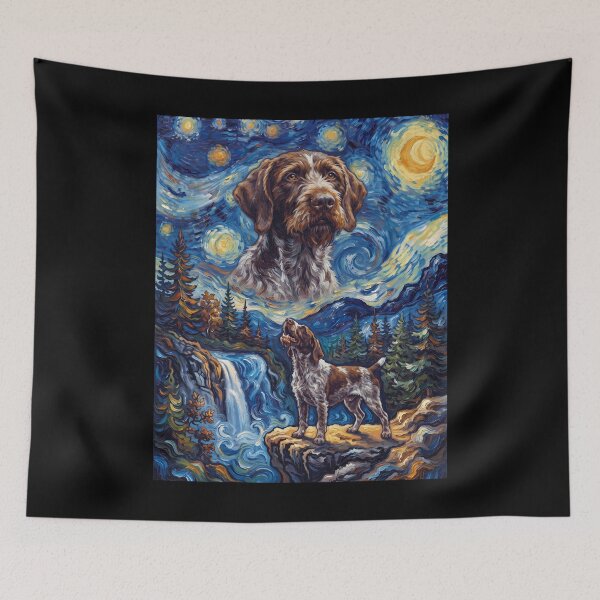 Item preview, German Wirehaired Pointer Howling Moon Starry Night Van Gogh Art Animal Lover designed and sold by dian-rody-crest.