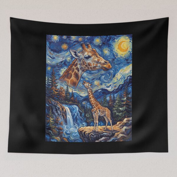 Item preview, Giraffe Howling Moon Starry Night Van Gogh Art Animal Lover designed and sold by dian-rody-crest.