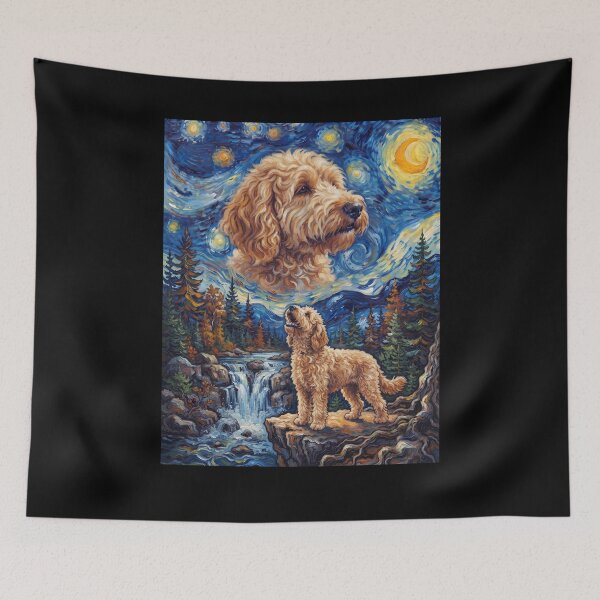 Item preview, Goldendoodle Howling Moon Starry Night Van Gogh Art Dog Lover designed and sold by dian-rody-crest.