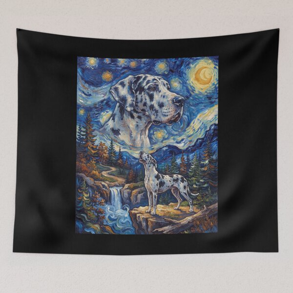 Item preview, Great Dane Howling Moon Starry Night Van Gogh Art Dog Lover designed and sold by dian-rody-crest.