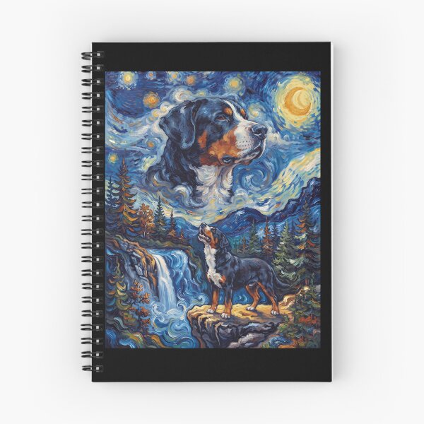 Item preview, Greater Swiss Mountain Dog Howling Moon Starry Night Van Gogh Art Animal Lover designed and sold by dian-rody-crest.