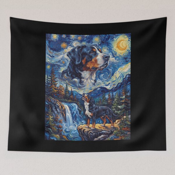 Item preview, Greater Swiss Mountain Dog Howling Moon Starry Night Van Gogh Art Animal Lover designed and sold by dian-rody-crest.