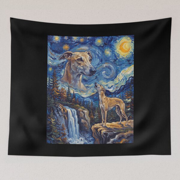 Item preview, Greyhound Howling Moon Starry Night Van Gogh Art Dog Lover designed and sold by dian-rody-crest.