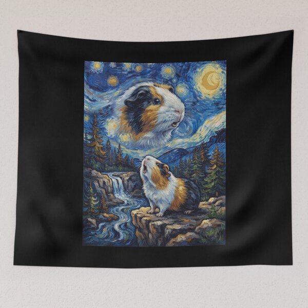 Item preview, Guinea Pig Howling Moon Starry Night Van Gogh Art Animal Lover designed and sold by dian-rody-crest.