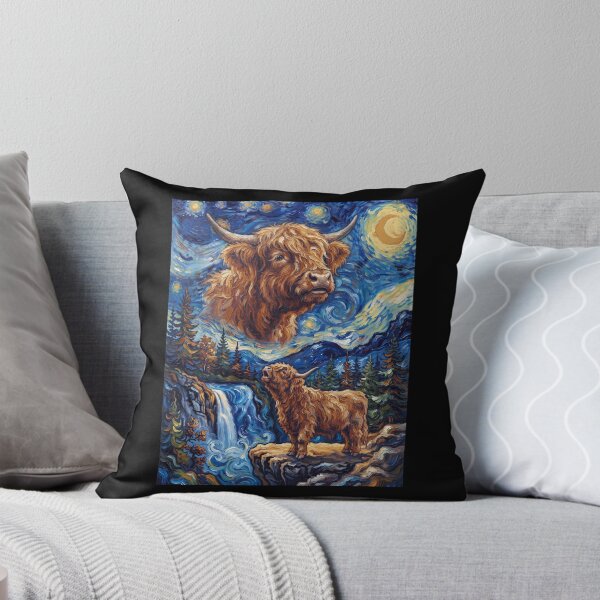 Aperçu de l'œuvre Vache des Highlands, Hurlement de lune, Nuit étoilée, Art de Van Gogh, Amoureux des animaux créée et vendue par dian-rody-crest.