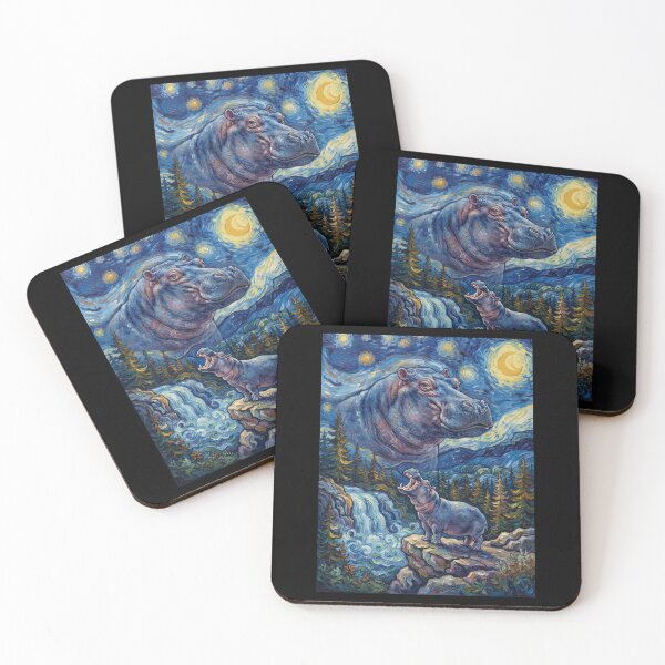 Item preview, Hippo Howling Moon Starry Night Van Gogh Art Animal Lover designed and sold by dian-rody-crest.