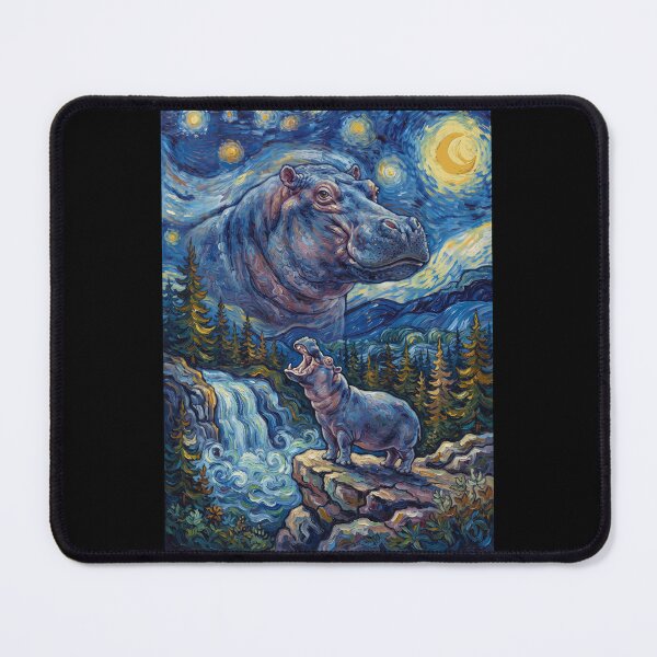 Item preview, Hippo Howling Moon Starry Night Van Gogh Art Animal Lover designed and sold by dian-rody-crest.