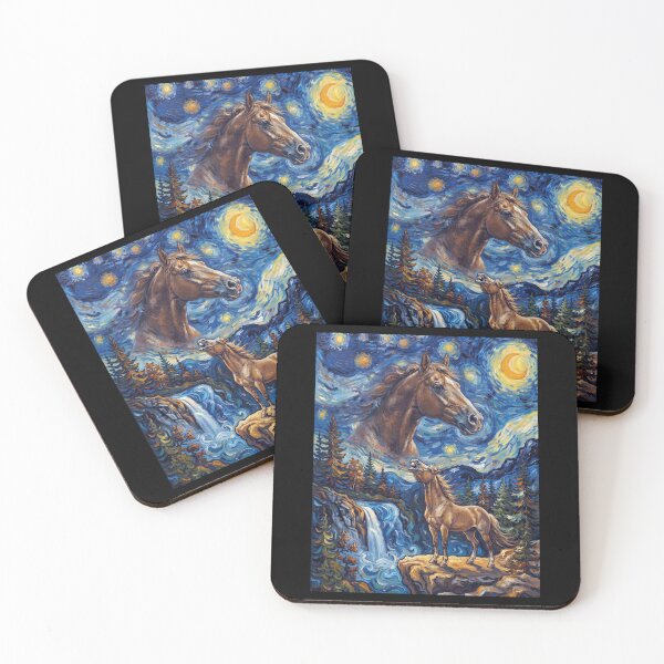 Item preview, Horse Howling Moon Starry Night Van Gogh Art Animal Lover designed and sold by dian-rody-crest.
