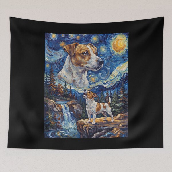 Item preview, Jack Russell Terrier Howling Moon Starry Night Van Gogh Art Animal Lover designed and sold by dian-rody-crest.