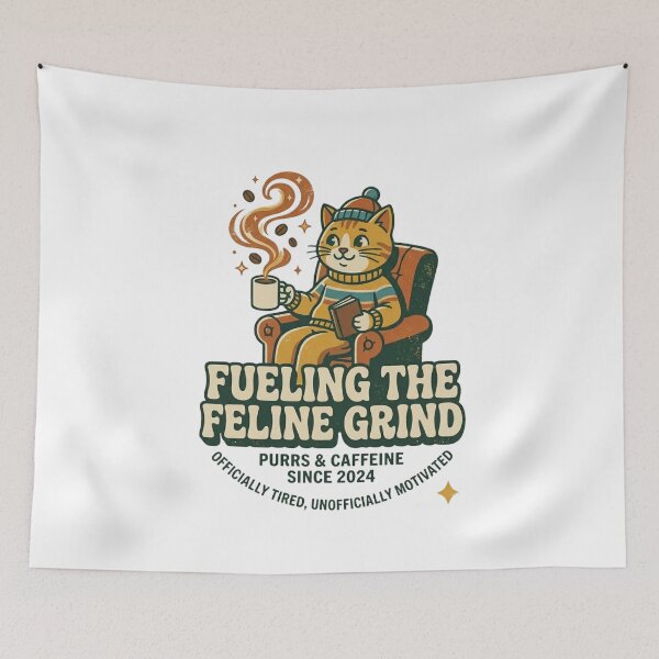 Item preview, Fueling The Feline Grind Funny Retro Cat Coffee designed and sold by RoyalDeluxGo.