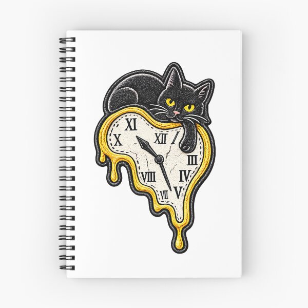 Artikelvorschau, Schwarze Katze schmilzt Uhr – Surreal Time Stickaufnäher entworfen und verkauft von Abidel.