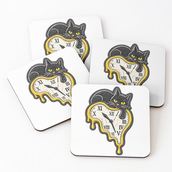 Item preview, Black Cat Melting Clock – Surreal Time Embroidered Patch designed and sold by Abidel.
