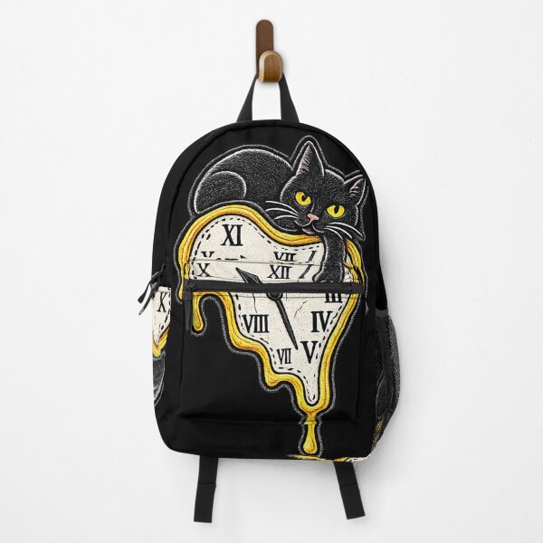 Item preview, Black Cat Melting Clock – Surreal Time Embroidered Patch designed and sold by Abidel.
