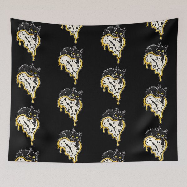 Item preview, Black Cat Melting Clock – Surreal Time Embroidered Patch designed and sold by Abidel.