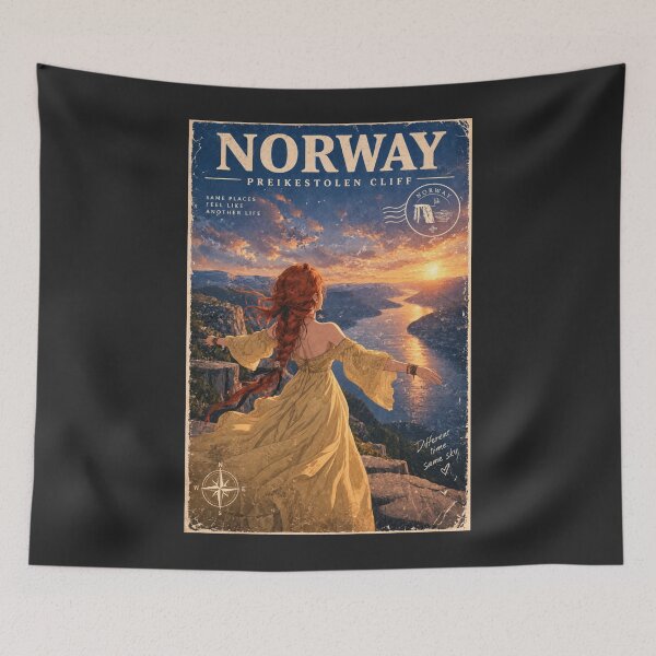 Item preview, Norway Preikestolen Cliff, Fjord,  Redhead Knight Time Traveler  designed and sold by DibujandoPorfa.