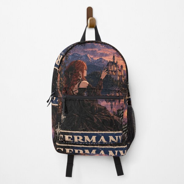 Item preview, Red Haired Woman Travel Series in Germany Exploring Famous Neuschwanstein Castle European Architecture Mountain Landscape Germany Travel Adventure and Wanderlust designed and sold by DibujandoPorfa.