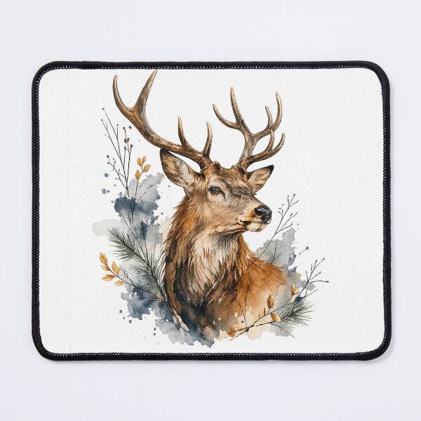 Item preview, Majestic Stag Watercolor Deer Woodland Nature Wildlife Art Design Print designed and sold by inkoutninja.