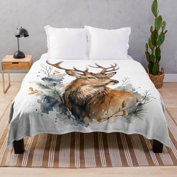 Item preview, Majestic Stag Watercolor Deer Woodland Nature Wildlife Art Design Print designed and sold by inkoutninja.