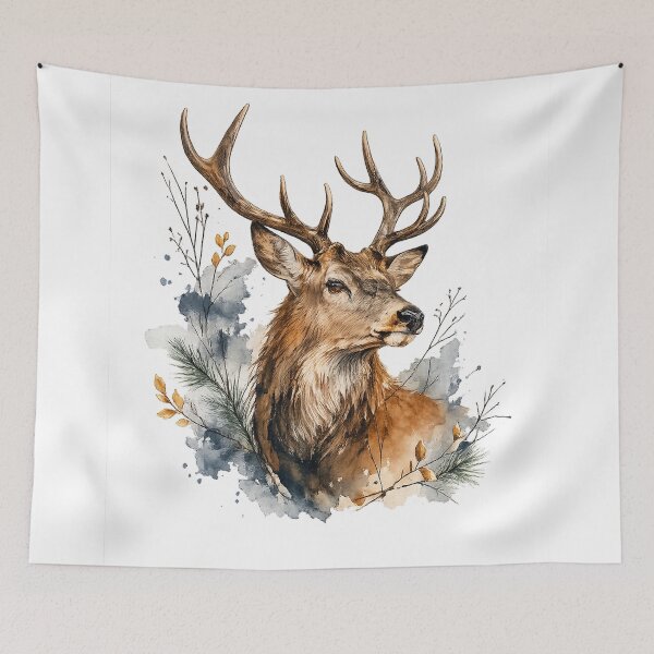 Item preview, Majestic Stag Watercolor Deer Woodland Nature Wildlife Art Design Print designed and sold by inkoutninja.