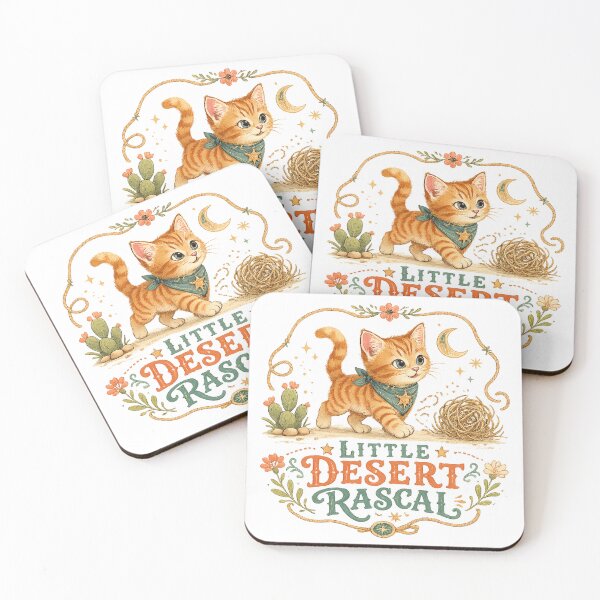 Item preview, Little Desert Rascal Cute Orange Kitten Western Cactus Art Design designed and sold by inkoutninja.