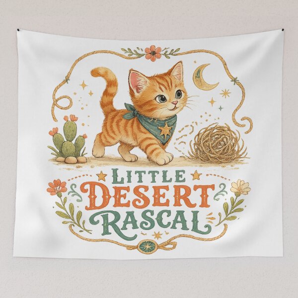 Item preview, Little Desert Rascal Cute Orange Kitten Western Cactus Art Design designed and sold by inkoutninja.