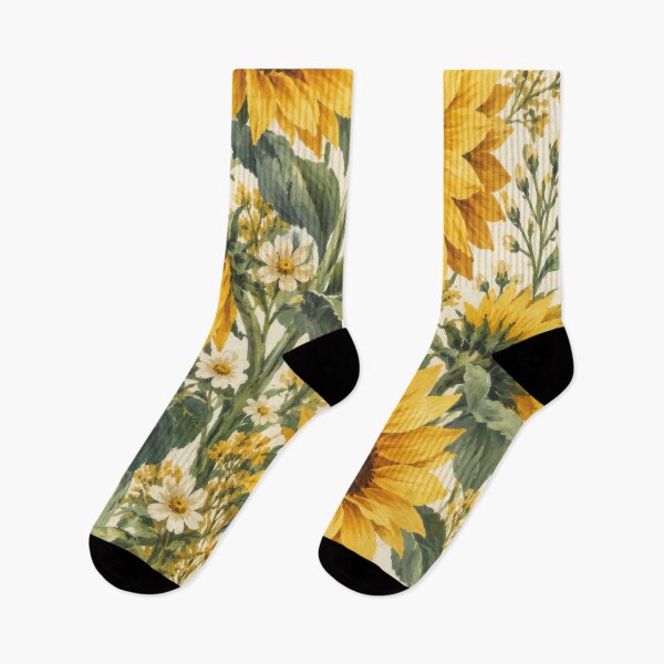Item preview, Mustard Bohemian Sunflowers and Daisies Botanical designed and sold by scicilysimonee.