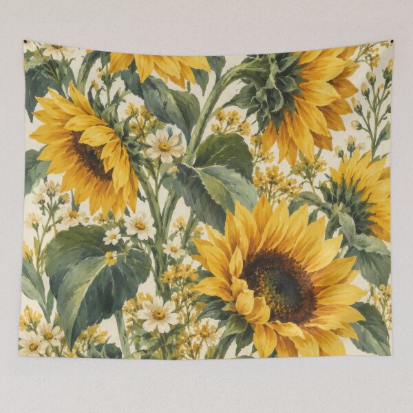 Item preview, Mustard Bohemian Sunflowers and Daisies Botanical designed and sold by scicilysimonee.