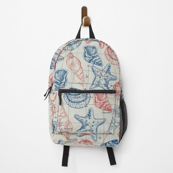 Item preview, Red Blue Beach Seashells Map Pattern designed and sold by SeaStarAlex.