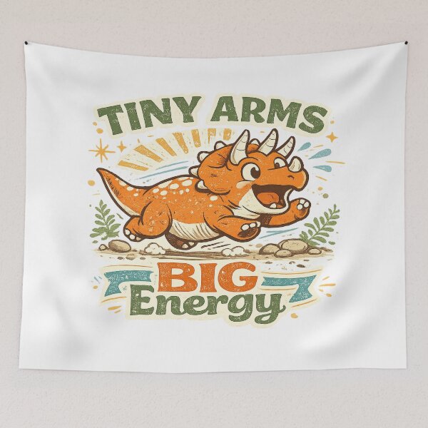 Item preview, Tiny Arms Big Energy Cute Triceratops Dinosaur Retro Kids Art Design designed and sold by inkoutninja.