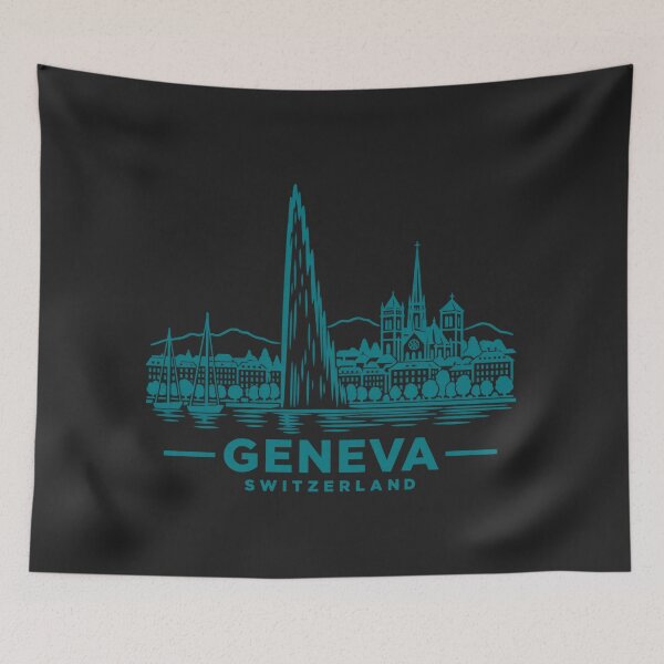 Aperçu de l'œuvre Affiche de la skyline de Genève, Suisse (dessin au trait) créée et vendue par CMYKStudio.