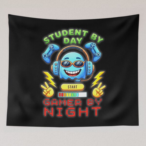 Item preview, Funny Retro Gaming Ghost With Headphones  | STUDENT BY DAY GAMER BY NIGHT! designed and sold by Giulivo Store Graphic.