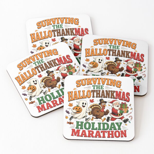 Item preview, Surviving the Hallothankmas Holiday Marathon – Funny Halloween Thanksgiving Christmas designed and sold by CuteDesignables.