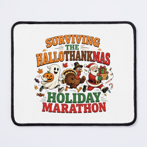 Item preview, Surviving the Hallothankmas Holiday Marathon – Funny Halloween Thanksgiving Christmas designed and sold by CuteDesignables.