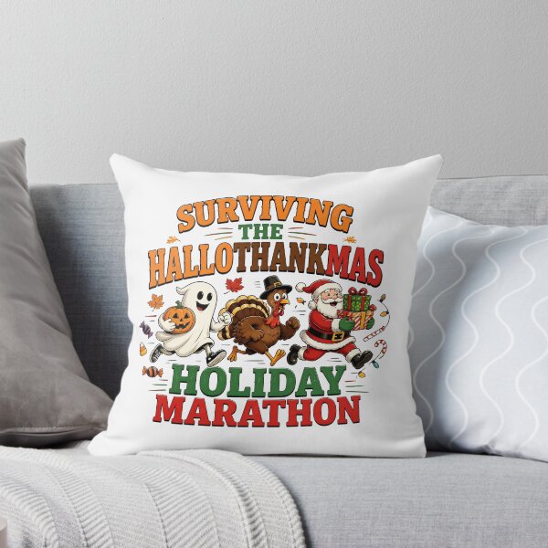 Item preview, Surviving the Hallothankmas Holiday Marathon – Funny Halloween Thanksgiving Christmas designed and sold by CuteDesignables.